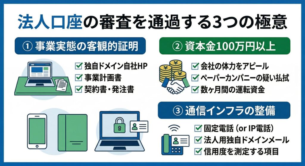 法人口座の審査を通過する3つの極意